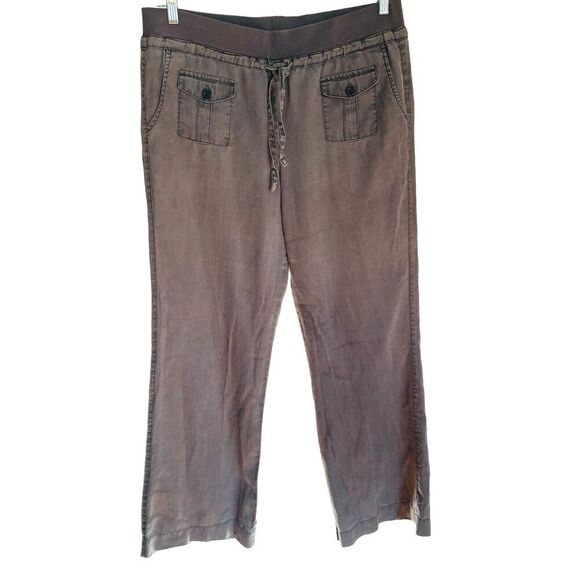 Sandro 100% Linen Pants Womens 14 Gray Wide Leg Elastic Drawstring Waist Beach - Picture 1 of 9